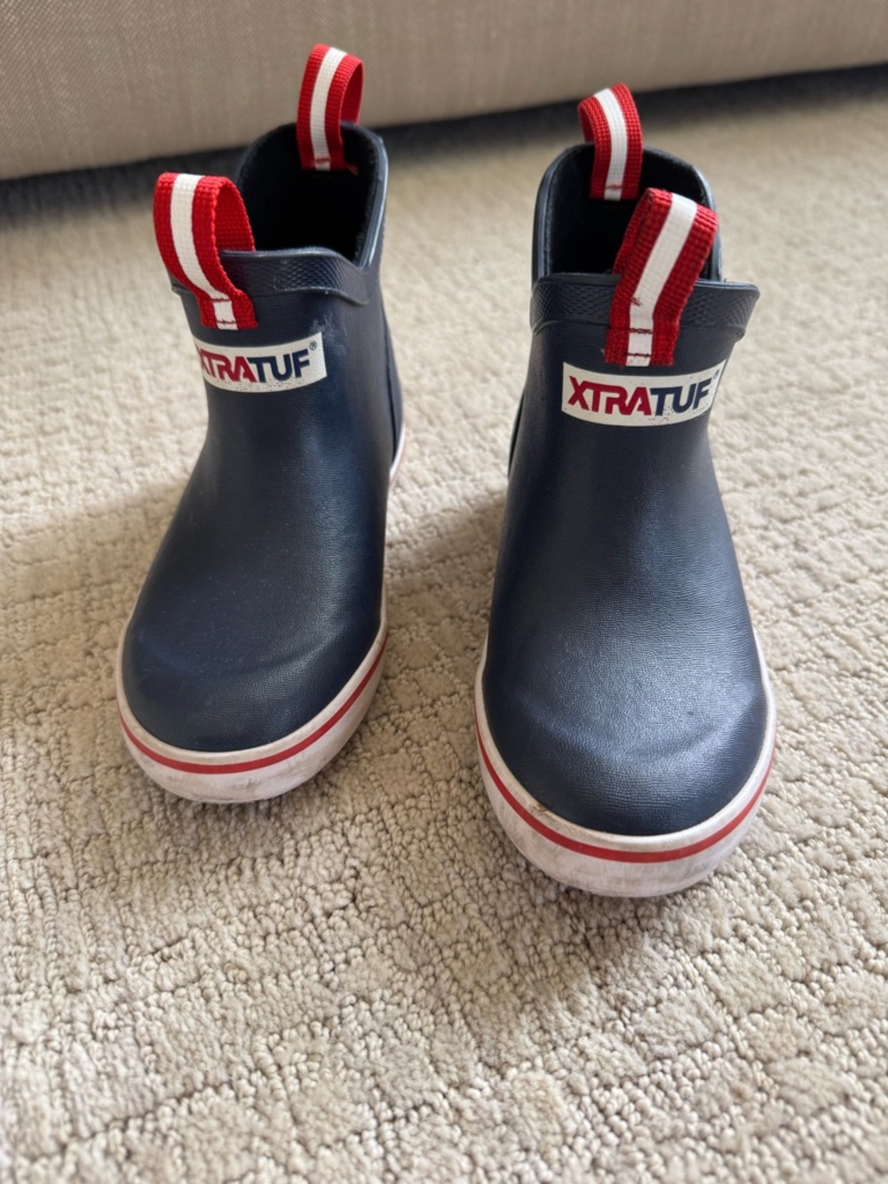XTRATUF Kids Navy Ankle Deck Boots with Red Trim